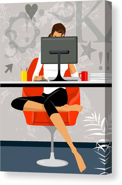 People Canvas Print featuring the drawing Businesswoman using computer #1 by Greg Paprocki
