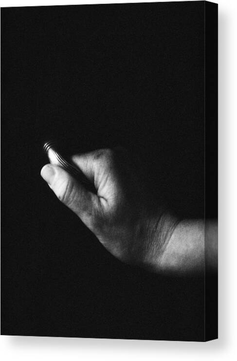 Handle Canvas Print featuring the photograph Hand, close-up, b&w #1 by Laurent Hamels