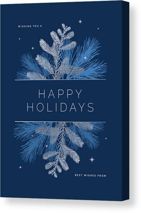 Holiday Canvas Print featuring the drawing Holiday Card with Evergreen Silhouettes. #1 by Discan