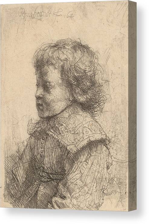  Canvas Print featuring the drawing Portrait of a Boy in Profile #1 by Rembrandt van Rijn