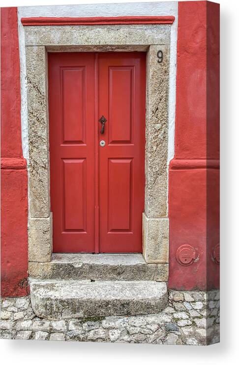 Obidos Canvas Print featuring the photograph Red Door Nine of Obidos by David Letts