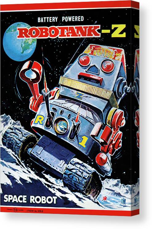 Vintage Toy Posters Canvas Print featuring the drawing Robotank-Z Space Robot #1 by Vintage Toy Posters