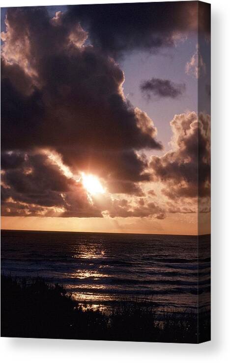 Photograph Sunset Sun Ocean Pacific Clouds Canvas Print featuring the photograph Sunset Over The Pacific #1 by Beverly Read
