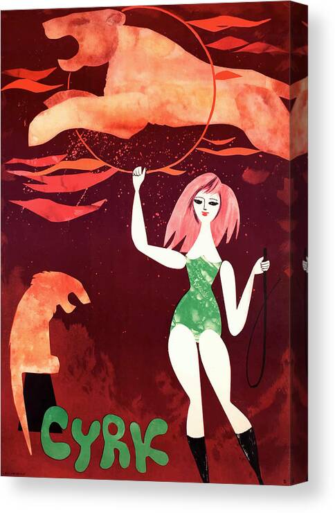 Poland Canvas Print featuring the digital art 1960s Poland Circus Cyrk Lion Tamer Poster by Retro Graphics