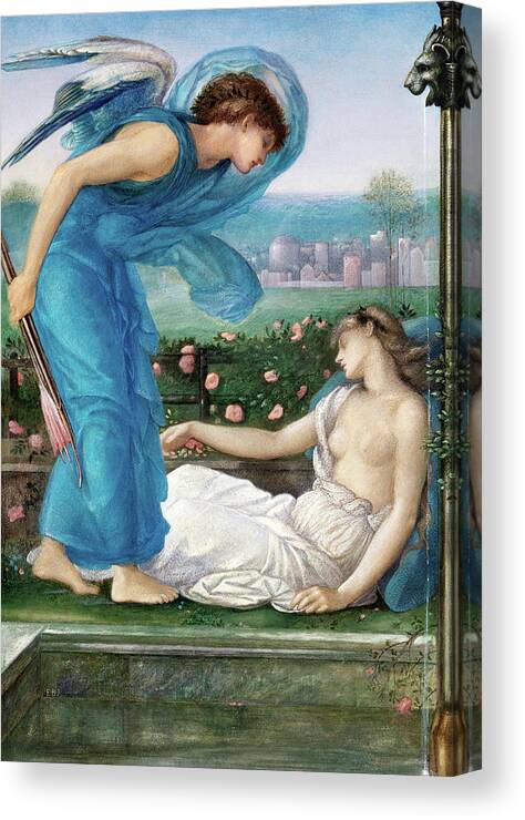 Figurative Canvas Print featuring the painting Cupid and Psyche #3 by Edward Burne Jones