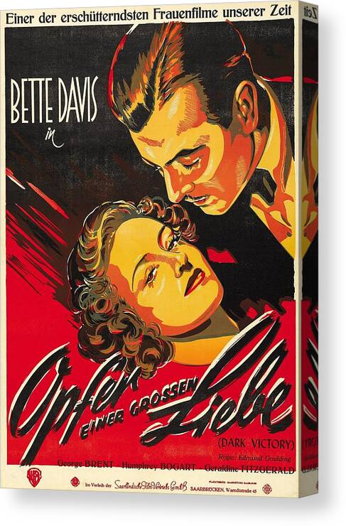 Dark Canvas Print featuring the mixed media ''Dark Victory'', 1939 by Movie World Posters