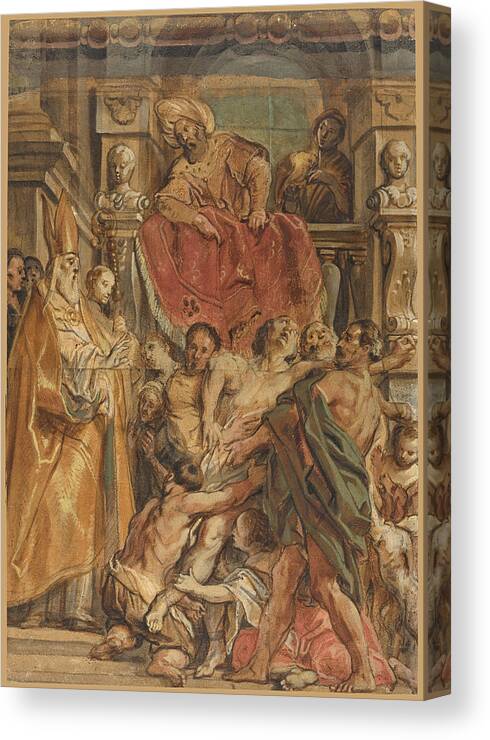 Jacob Jordaens Canvas Print featuring the drawing Saint Martin of Tours Healing the Servant of Tetrodius #3 by Jacob Jordaens
