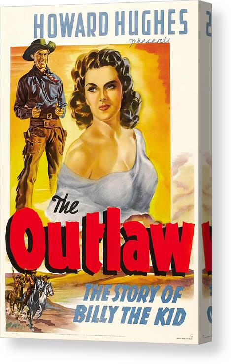 Outlaw Canvas Print featuring the mixed media ''The Outlaw'', with Jane Russell, 1943 by Movie World Posters
