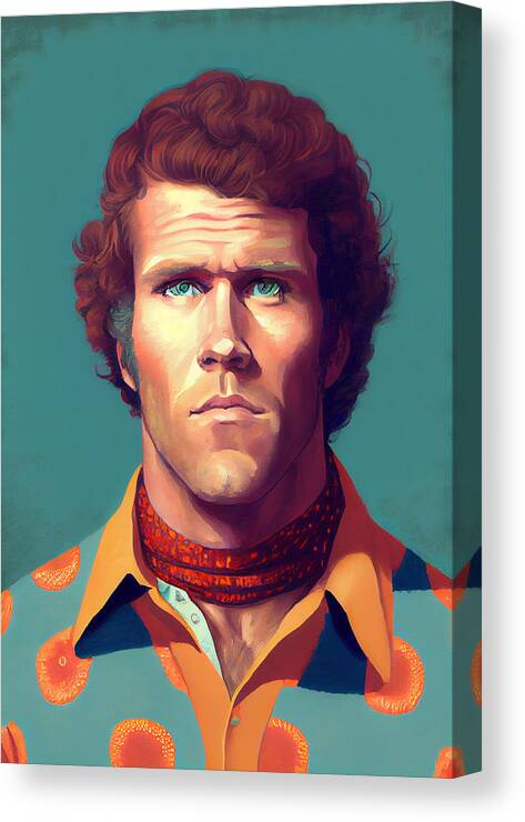 Will Ferrell  Style Of Virginia Lee Burton Art Canvas Print featuring the painting WILL FERRELL  style of Virginia Lee Burton by Asar Studios #2 by Celestial Images