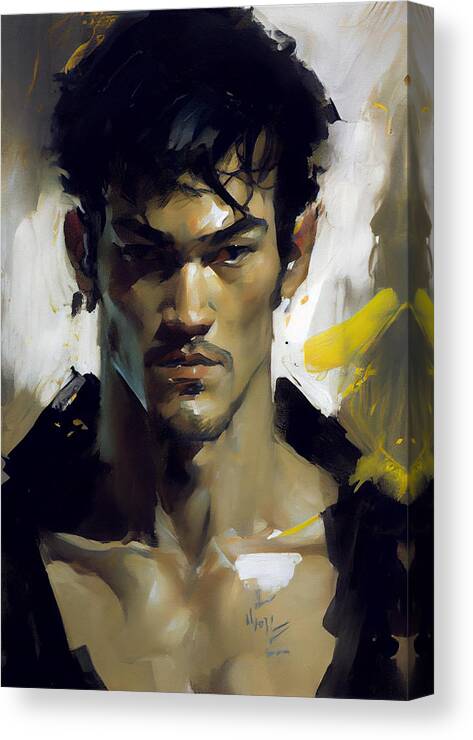 Beautiful Impressionist Painting Of Bruce Lee Art Canvas Print featuring the painting Beautiful Impressionist painting of Bruce Lee a by Asar Studios #3 by Celestial Images