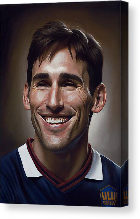 Lionel Messi Happy Smiling Oil Painting Art Canvas Print featuring the digital art Lionel Messi happy smiling oil painting in the by Asar Studios #3 by Celestial Images