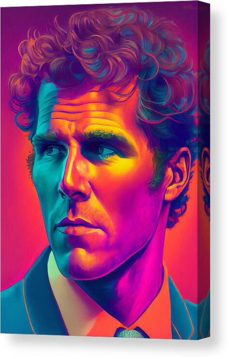Will Ferrell  Style Of Virginia Lee Burton Art Canvas Print featuring the painting WILL FERRELL  style of Virginia Lee Burton by Asar Studios #3 by Celestial Images