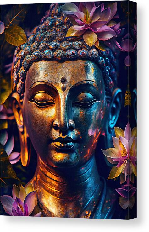 Buddha Canvas Print featuring the mixed media Buddha #33 by SampadArt Gallery