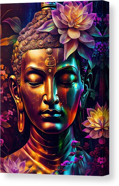 Buddha Canvas Print featuring the mixed media Buddha #36 by SampadArt Gallery