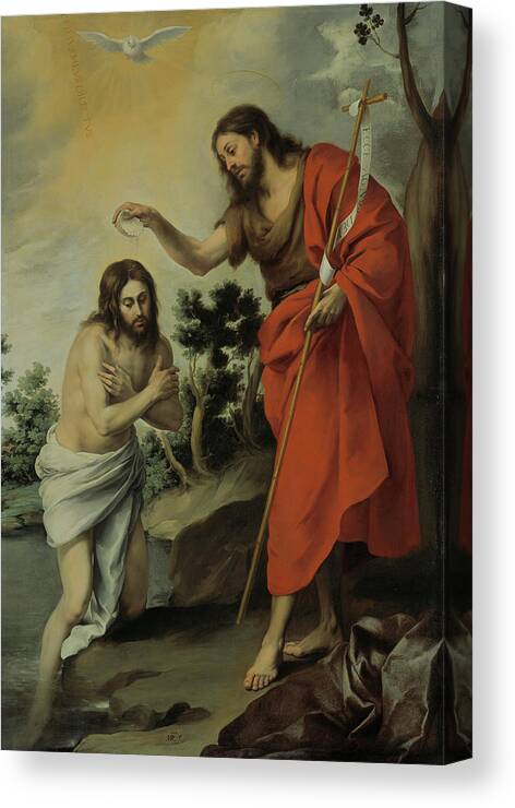 European Artists Canvas Print featuring the painting The Baptism of Christ #7 by Bartolome Esteban Murillo