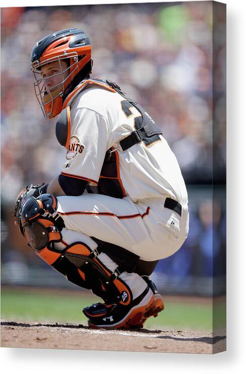 San Francisco Canvas Print featuring the photograph Buster Posey #7 by Ezra Shaw