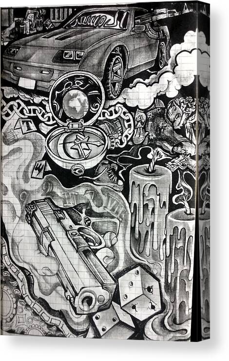 Black Art Canvas Print featuring the drawing Untitled #7 by Arnold Citizen aka Musafir