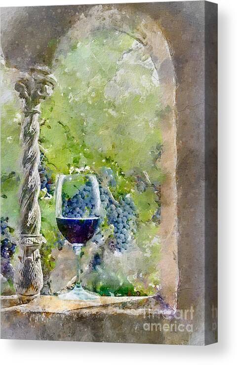 Grapes Canvas Print featuring the painting A Glass at the Vineyard by Jon Neidert