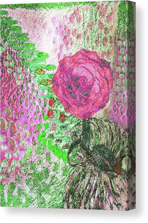 Pink And Green Canvas Print featuring the photograph A Rose in Sparkling Pink and Green by Corinne Carroll