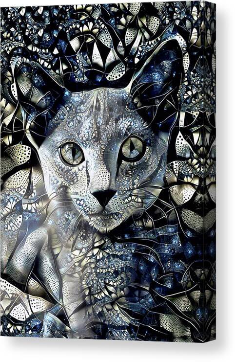 Cat Canvas Print featuring the digital art A Russian Blue Cat Named Grayson by Peggy Collins