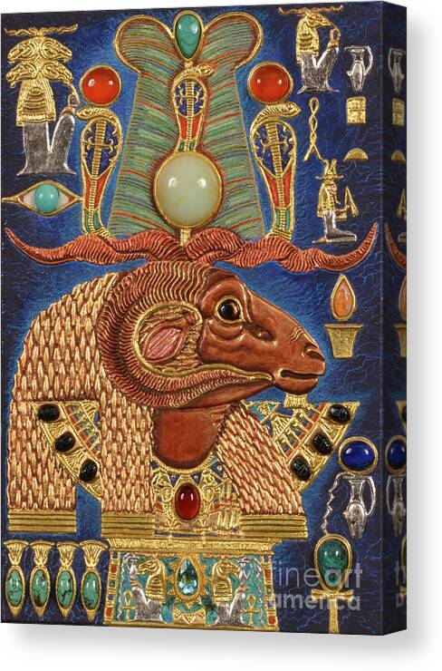 Ancient Canvas Print featuring the mixed media Akem-Shield of Khnum-Ptah-Tatenen and the Egg of Creation by Ptahmassu Nofra-Uaa
