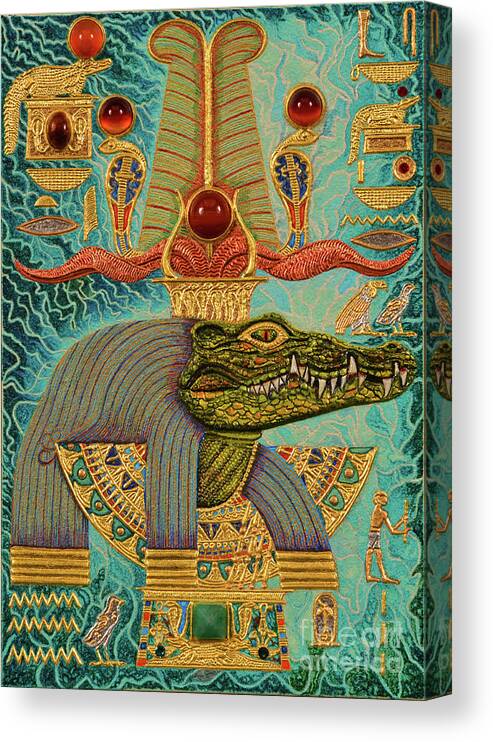 Ancient Canvas Print featuring the mixed media Akem-Shield of Sobek-Ra Lord of Terror by Ptahmassu Nofra-Uaa