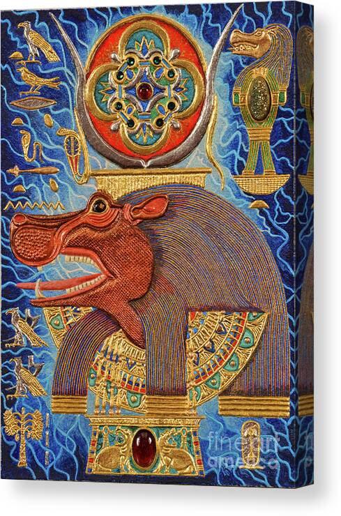 Ancient Canvas Print featuring the mixed media Akem-Shield of Taweret Who Belongs to the Doum Palm by Ptahmassu Nofra-Uaa