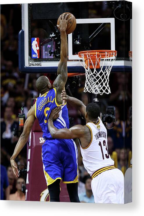 Playoffs Canvas Print featuring the photograph Andre Iguodala and Tristan Thompson by Ezra Shaw