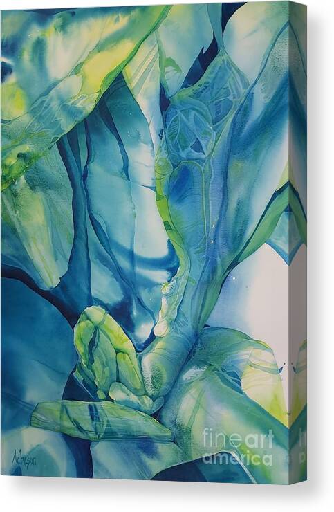 Watercolour Ice Arctic Ecological Blue Abstract Transparent Canvas Print featuring the painting Arctic Ice by Donna Acheson-Juillet
