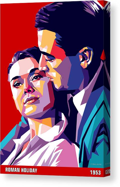 Synopsis Canvas Print featuring the digital art Audrey Hepburn and Gregory Peck, ''Roman Holiday'', with synopsis by Movie World Posters