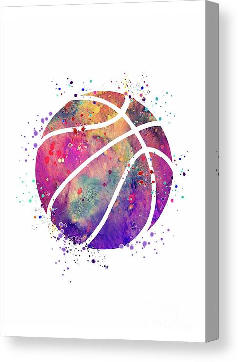 Basketball Canvas Print featuring the digital art Basketball Ball Colorful Watercolor Sports Gift by White Lotus