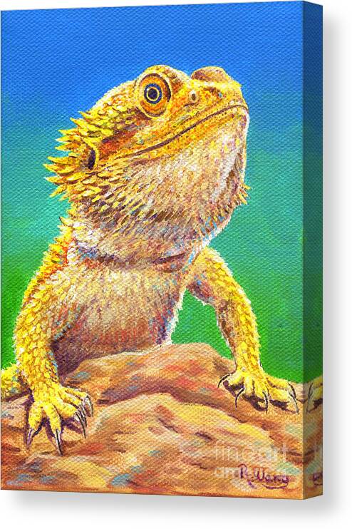 Bearded Dragon Canvas Print featuring the painting Bearded Dragon Portrait by Rebecca Wang