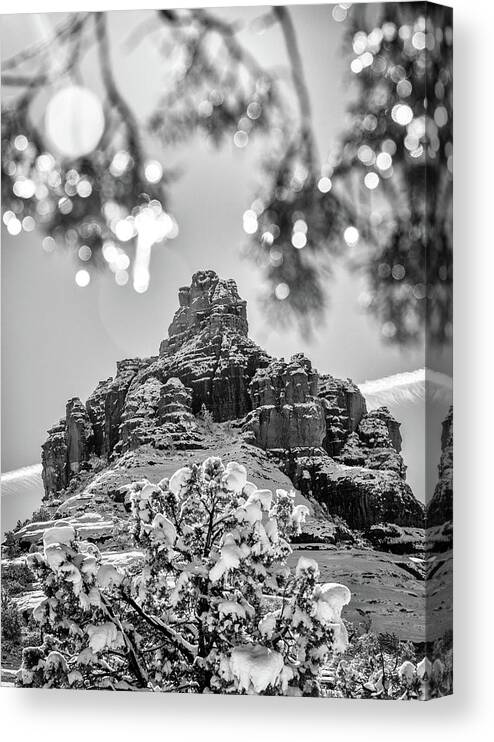Sedona Canvas Print featuring the photograph Bell Rock Sedona Arizona Coated in Snow by Good Focused