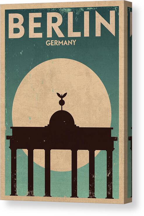 Travel Poster Canvas Print featuring the mixed media Berlin Germany Retro Vintage Travel Poster by Design Turnpike