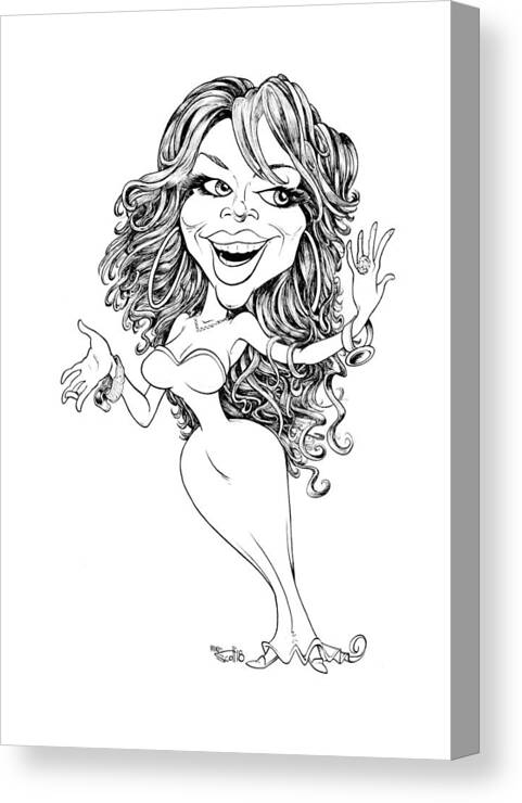Cartoon Canvas Print featuring the drawing Beyonce 2014 line drawing by Mike Scott