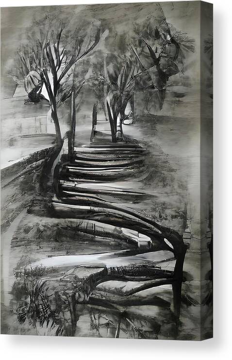 Landscape Canvas Print featuring the painting Black and White Landscape 02 by AM FineArtPrints