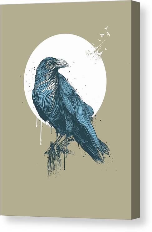 Crow Canvas Print featuring the painting Blue Crow III by Balazs Solti