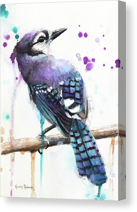 Blue Bird Canvas Print featuring the painting Blue Jay by Kirsty Rebecca