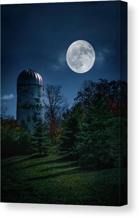 No People Canvas Print featuring the photograph Blue Moon Silo by Dee Potter