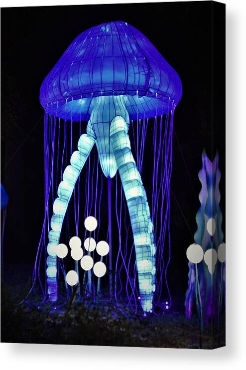 - Boston Lights At Franklin Park Zoo - Blue Jellyfish Canvas Print featuring the photograph - Boston Lights at Franklin Park Zoo - Blue Jellyfish by THERESA Nye