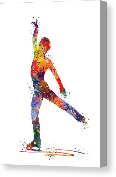 Ice Skate Canvas Print featuring the digital art Boy Figure Skater Watercolor by White Lotus