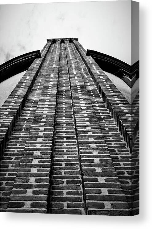 Brick Chimney B&w Sky Canvas Print featuring the photograph Brick Chimney2 by John Linnemeyer
