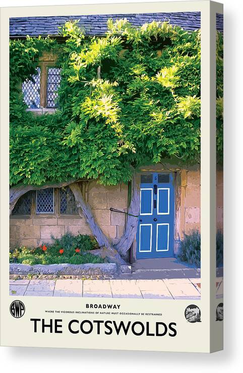 Cotswolds Canvas Print featuring the photograph Broadway Blue Door Cream Railway Poster by Brian Watt