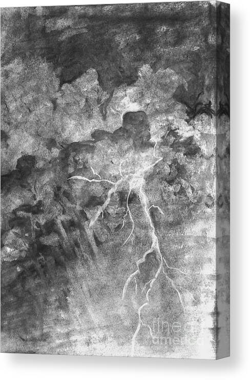 Thunderstorm Canvas Print featuring the drawing Charcoal Lightning Strike by Expressions By Stephanie