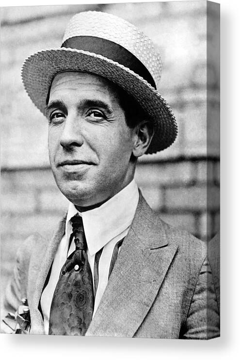 Ponzi Canvas Print featuring the photograph Charles Ponzi Portrait - Circa 1920 by War Is Hell Store