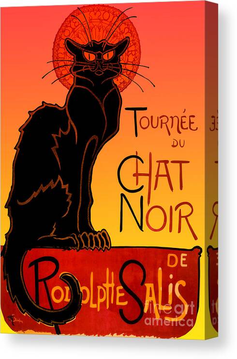 Black Cat Canvas Print featuring the mixed media Chat Noir Belle Epoque Art Nouveau Rodolphe Salis HD restored by Elena Gantchikova by Elena Gantchikova