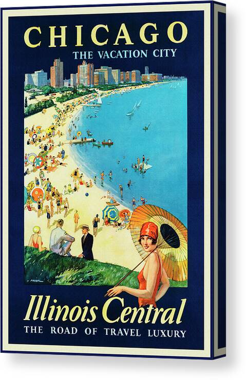 Chicago Canvas Print featuring the photograph Chicago Illinois Vintage Retro Travel Poster by Carol Japp
