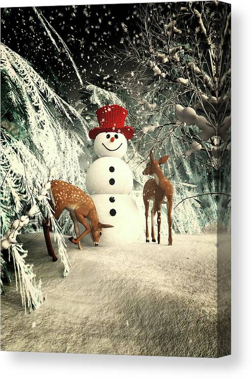 Christmas Canvas Print featuring the digital art Christmas in the forest by Jan Keteleer