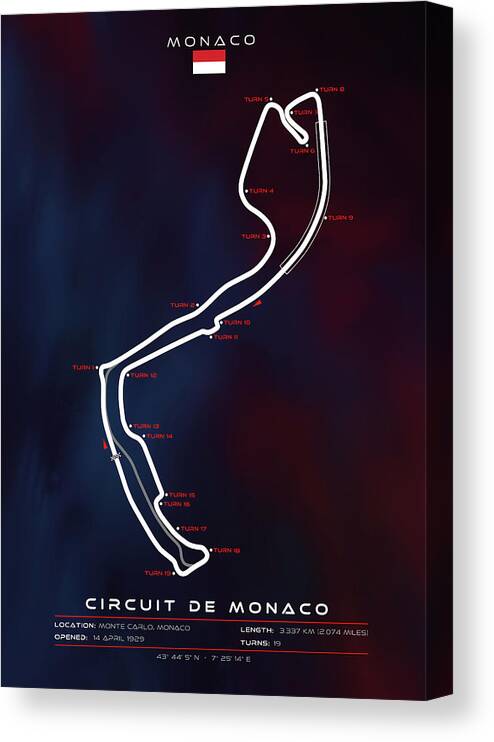 Circuit De Monaco Canvas Print featuring the mixed media Circuit de Monaco by My Digital Mind
