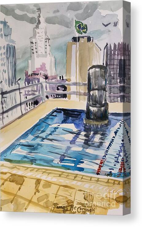 City Pool Canvas Print featuring the painting City Pool by James McCormack